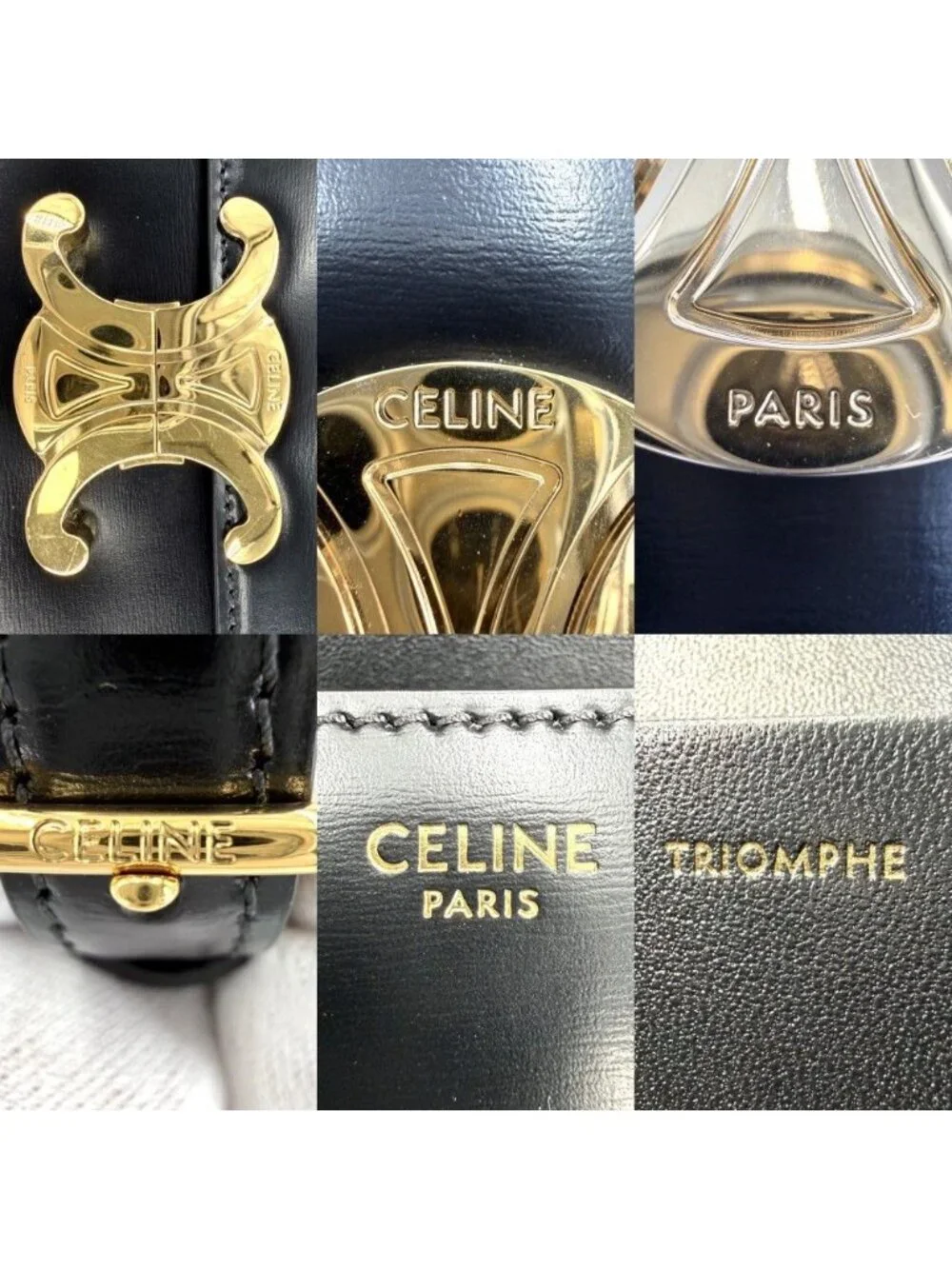 Celine Shoulder Bag Triomphe Claude Leather Black Gold